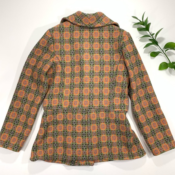 Nick & Mo Retro/Vintage-Look Orange & Brown Woven Coat with Toggles - Picture 5 of 7